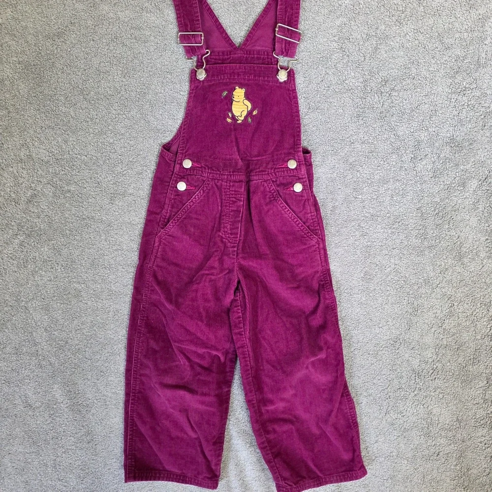Disney‎ Store Winnie the Pooh Corduroy Overalls Magenta Purple Kids 4T Vintage